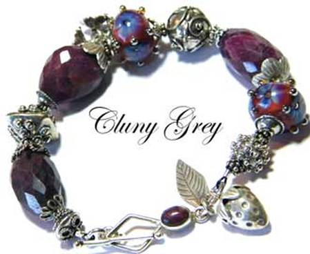 red ruby bracelet with lampwork beads and sterling silver