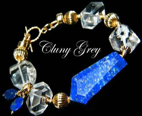 lapis lazuli bracelet with gold and quartz crystals