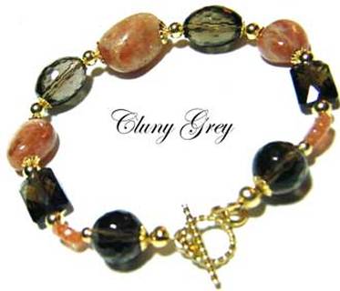 smoky quartz bracelet with sunstone and gold