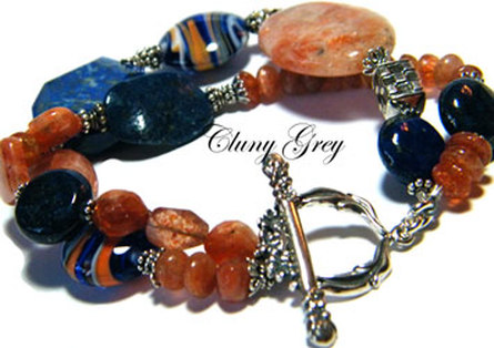 lapis lazuli bracelet with sterling silver and sunstone