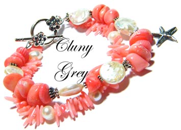 genuine coral bracelet with pearls and sterling silver