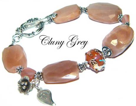 peach moonstone bracelet with sterling silver