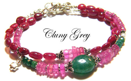 emerald and ruby bracelet with sterling silver clasp and star charm