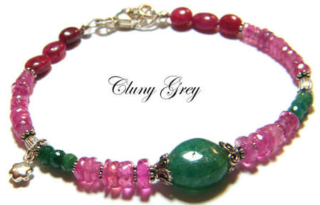 ruby and emerald bracelet with sterling silver