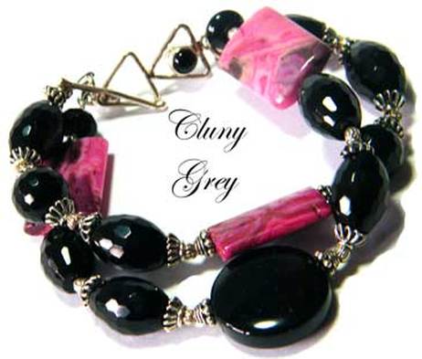 black agate bracelet with pink agate