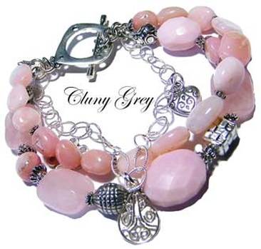 pink opal bracelet with sterling silver and two strands of pink opals