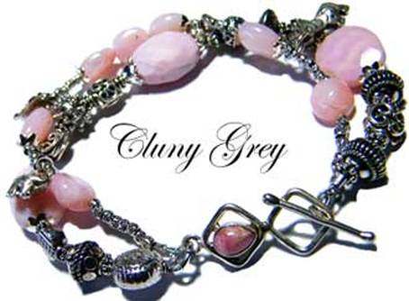 pink opal bracelet and sterling silver with two strands of Peruvian pink opals