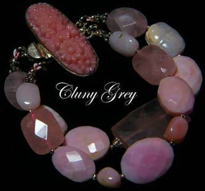 pink opal bracelet with two strands of opals and rose quartz