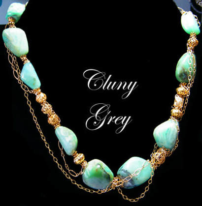 peruvian blue opal necklace with gold-filled chain and accents