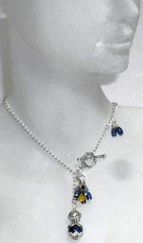 Blue and yellow Sapphires necklace with sterling silver.