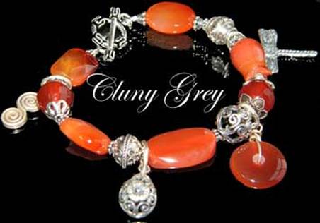 Carnelian bracelet with dragonfly charm and sterling silver.