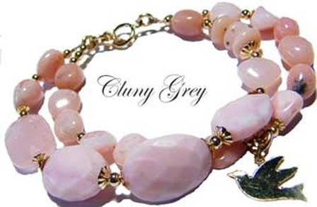 pink opal bracelet with gold-filled accents and two strands of pink opals