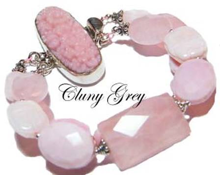 pink opal bracelet with two strands and sterling silver