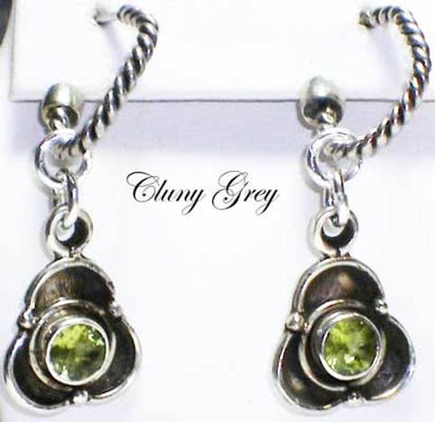 Peridot charms with bezel-set faceted earrings.